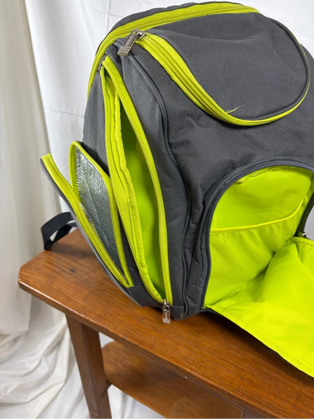 BB Gear Insulated Cooler Backpack Gray Lime Green Multi Compartment Travel Bag